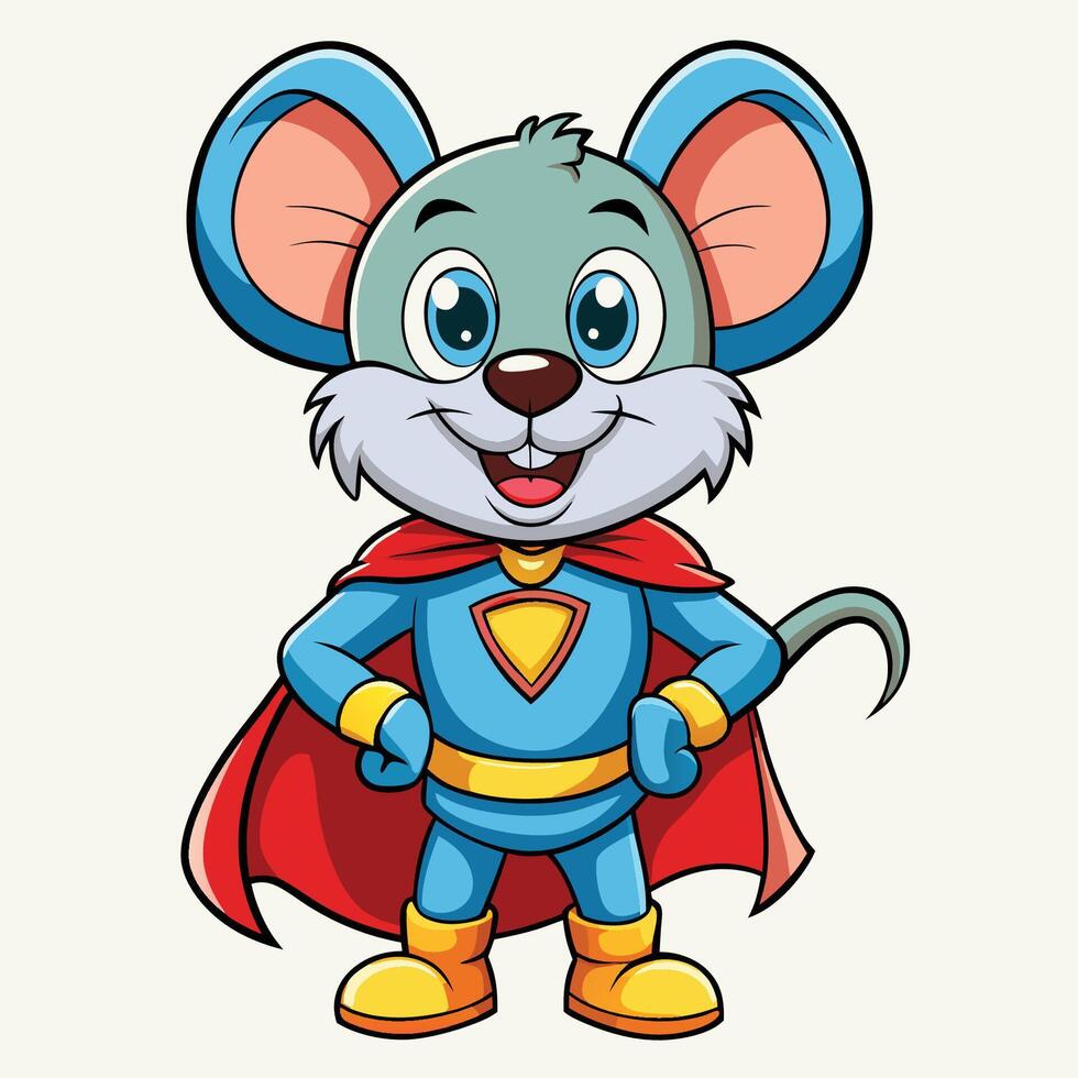 Adorable Mouse Superhero Cartoon Character Icon Illustration vector