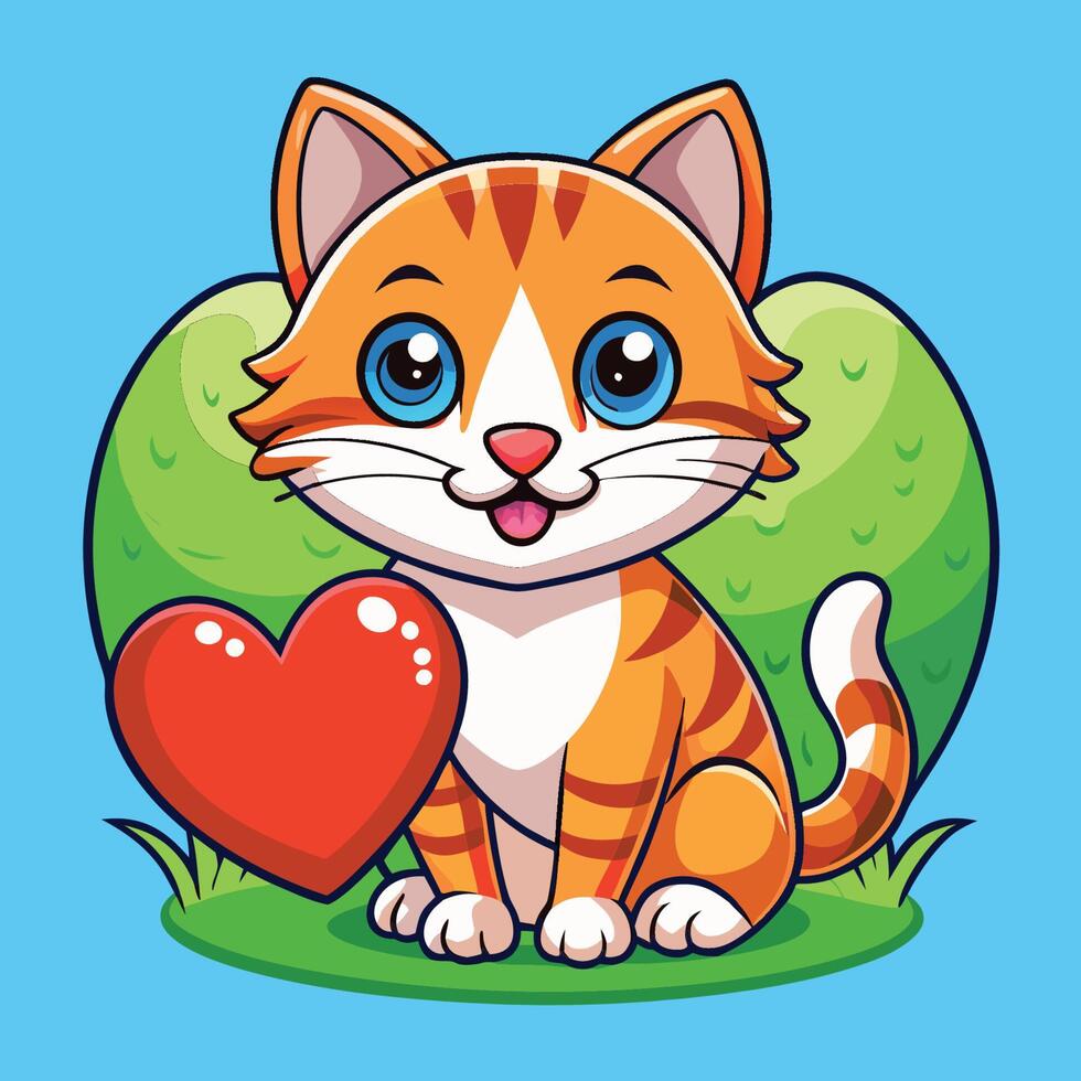 Adorable Cartoon Cat with a Loving Heart Icon Illustration vector
