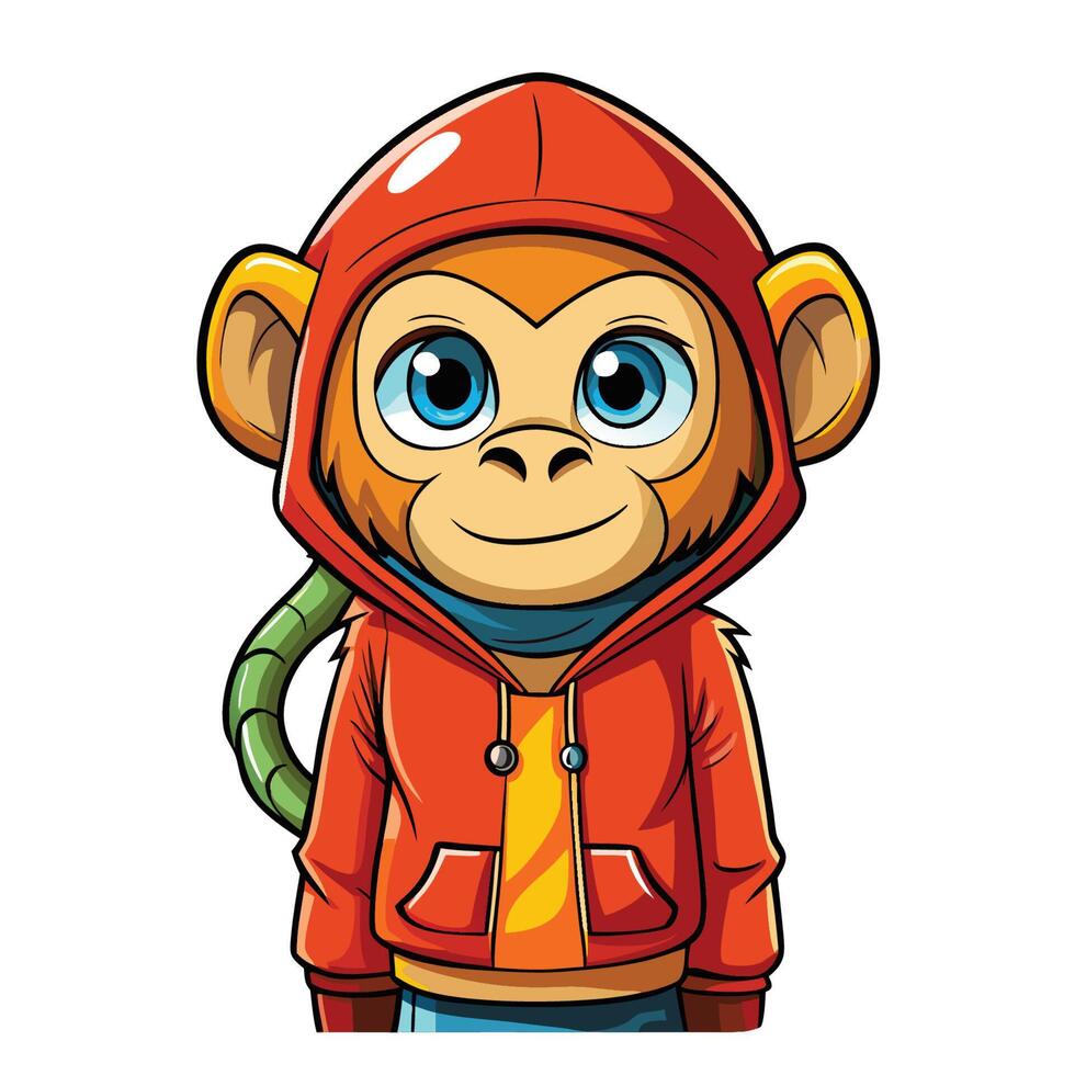 Charming Monkey Adorned in Cozy Hoodie Jacket A Cartoon Delight vector
