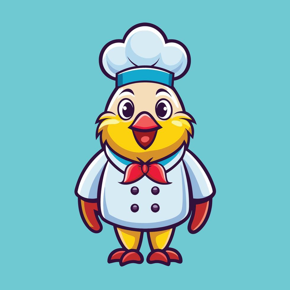 Cute Cartoon Chicken Chef Cooking with Utensils Icon Illustration vector
