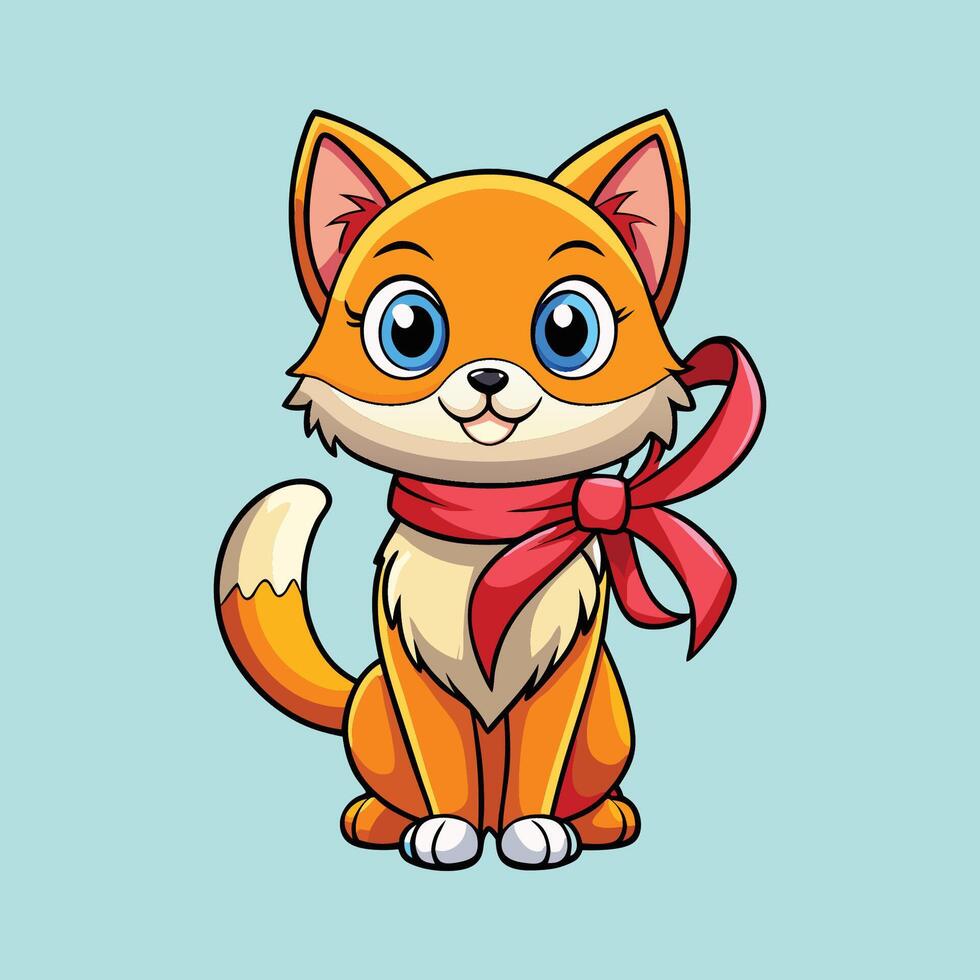 Adorably Cute Cartoon Cat with a Playful Ribbon Tie vector