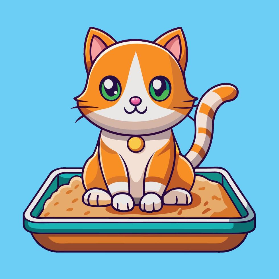 Adorable Cartoon Cat Relieving Itself in a Sandbox Icon vector