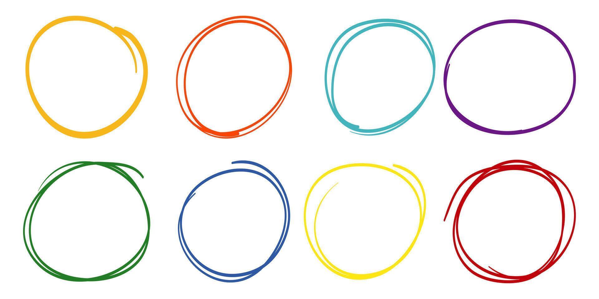 Hand drawn colorful scribble line circles. Doodle circular for message note mark design element vector