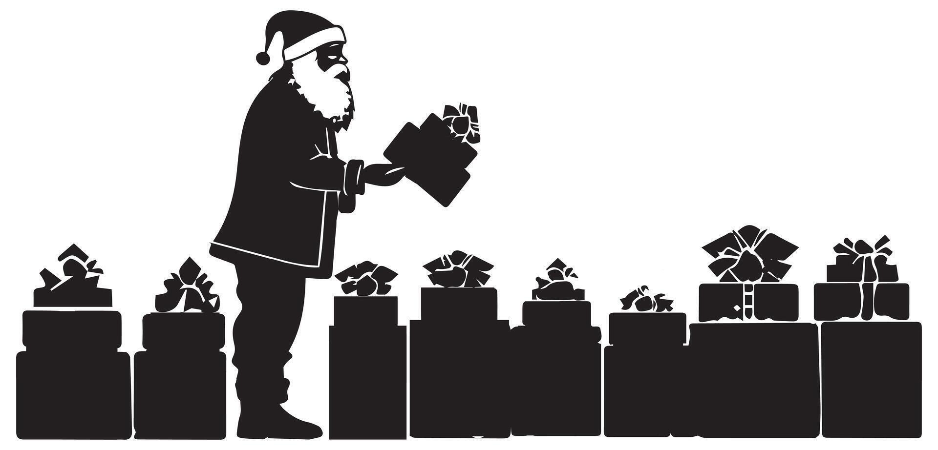 silhouette Santa Claus With Gift Boxes vector