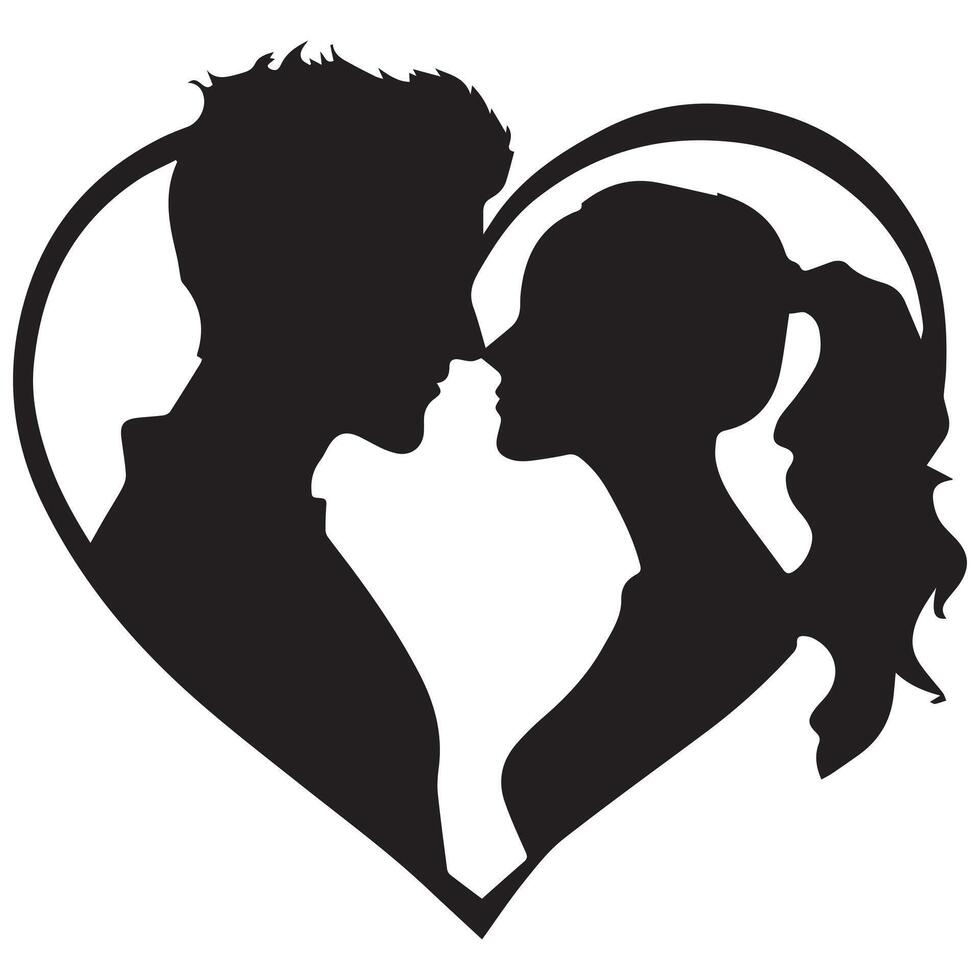 silhouette of a loving couple in a heart-shaped frame or a heart shaped image in a Valentine's Day vector