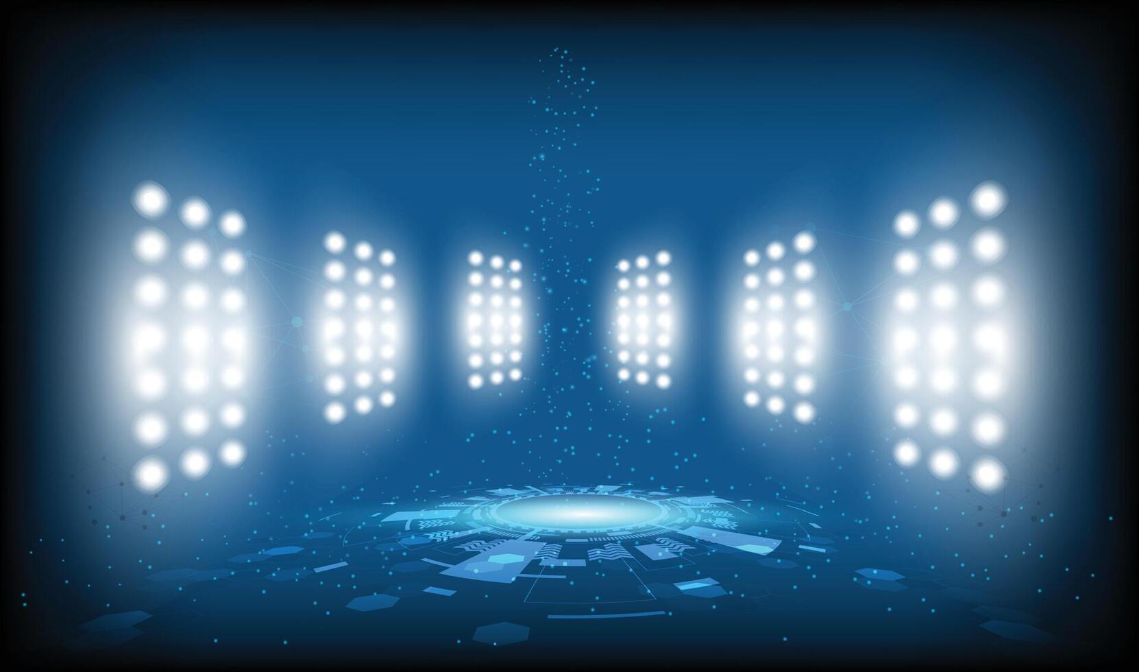 Abstract technology background stadium stage hall with scenic lights of round futuristic technology user interface Blue lighting empty stage spotlight background. vector