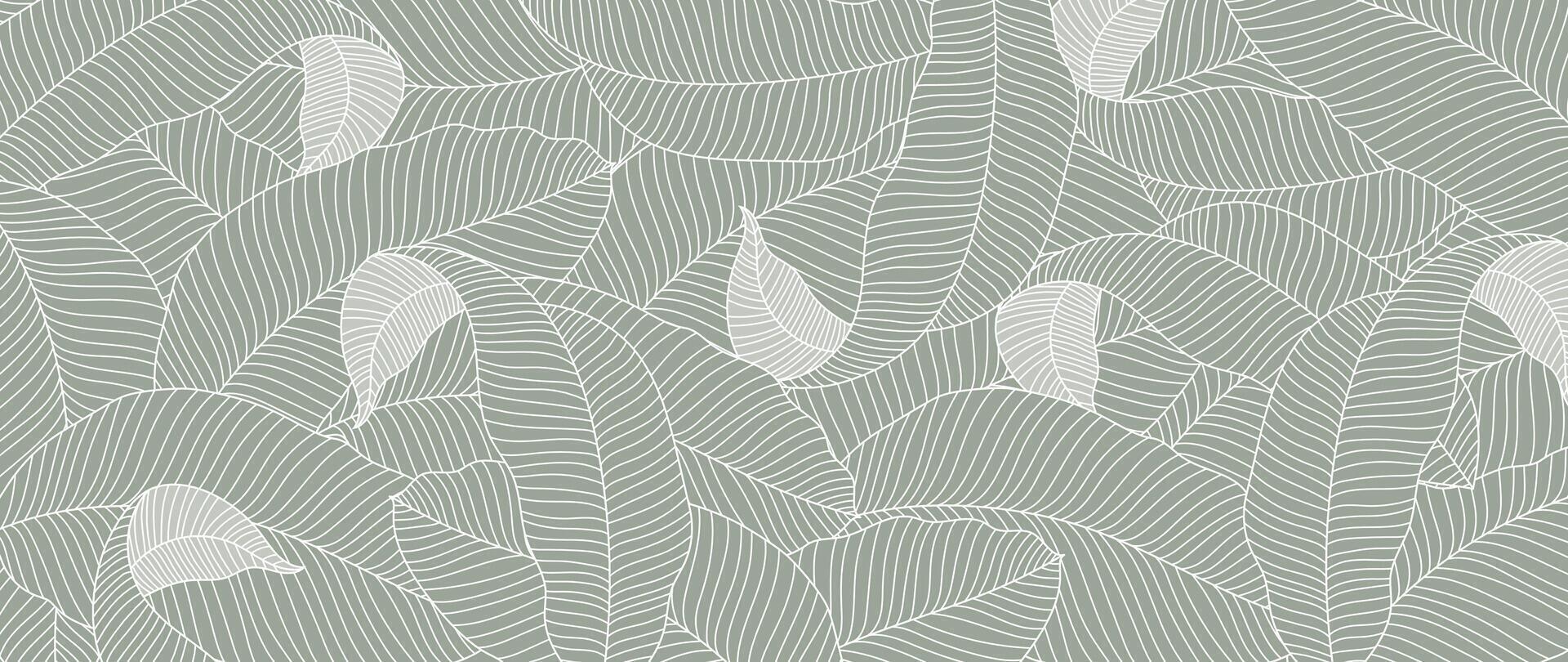 Green banana leaf line art wallpaper background . Luxury natural hand drawn foliage pattern design in minimalist linear contour simple style. Design for fabric, cover, banner, invitation. vector
