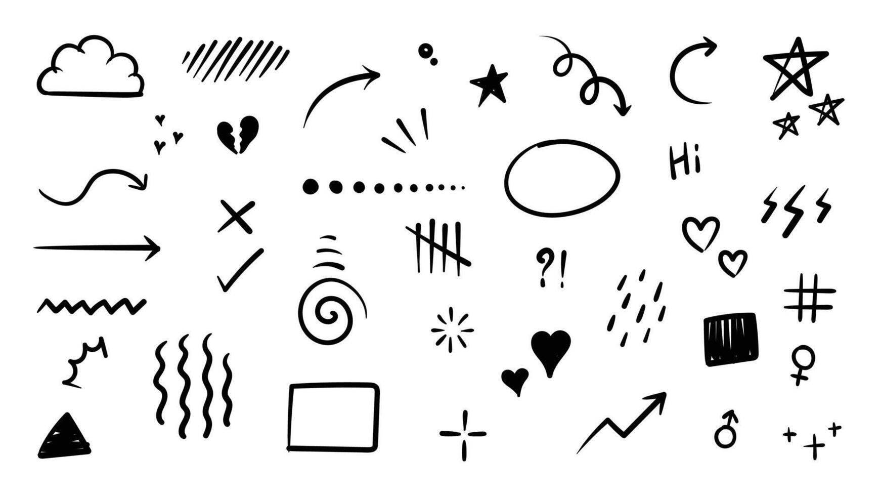 Set of cute pen line doodle element . Hand drawn doodle style collection of heart, arrows, scribble, speech bubble, star, marks. Design for print, cartoon, card, decoration, sticker. vector