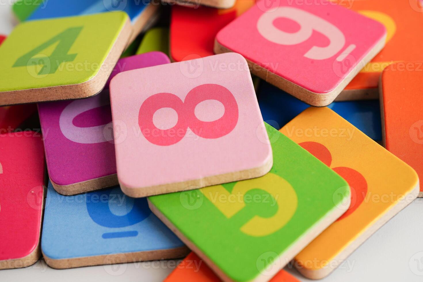Number wood block cubes for learning Mathematic, education math concept. photo