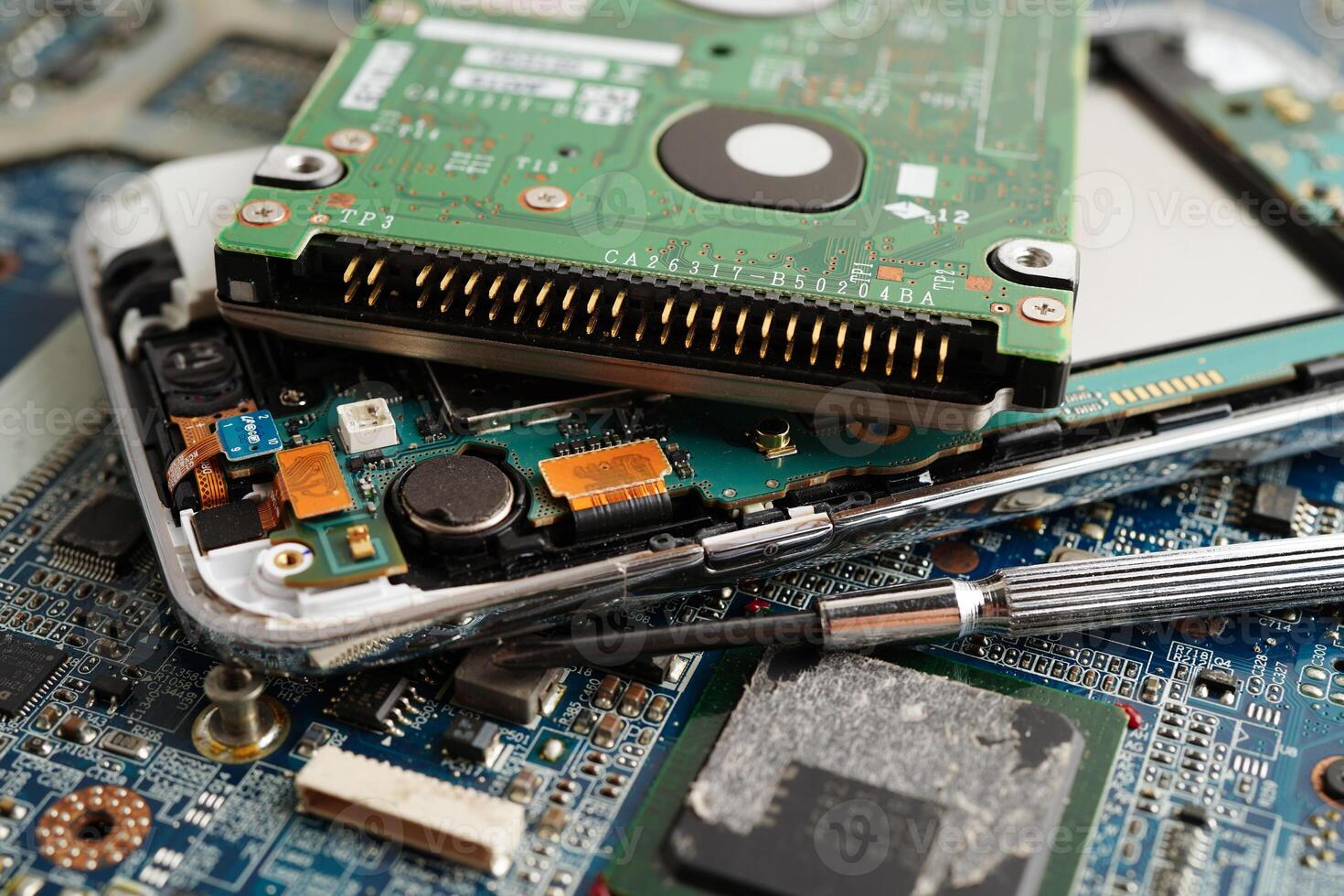 Repairing and upgrade circuit mainboard of notebook, electronic, computer hardware and technology. photo