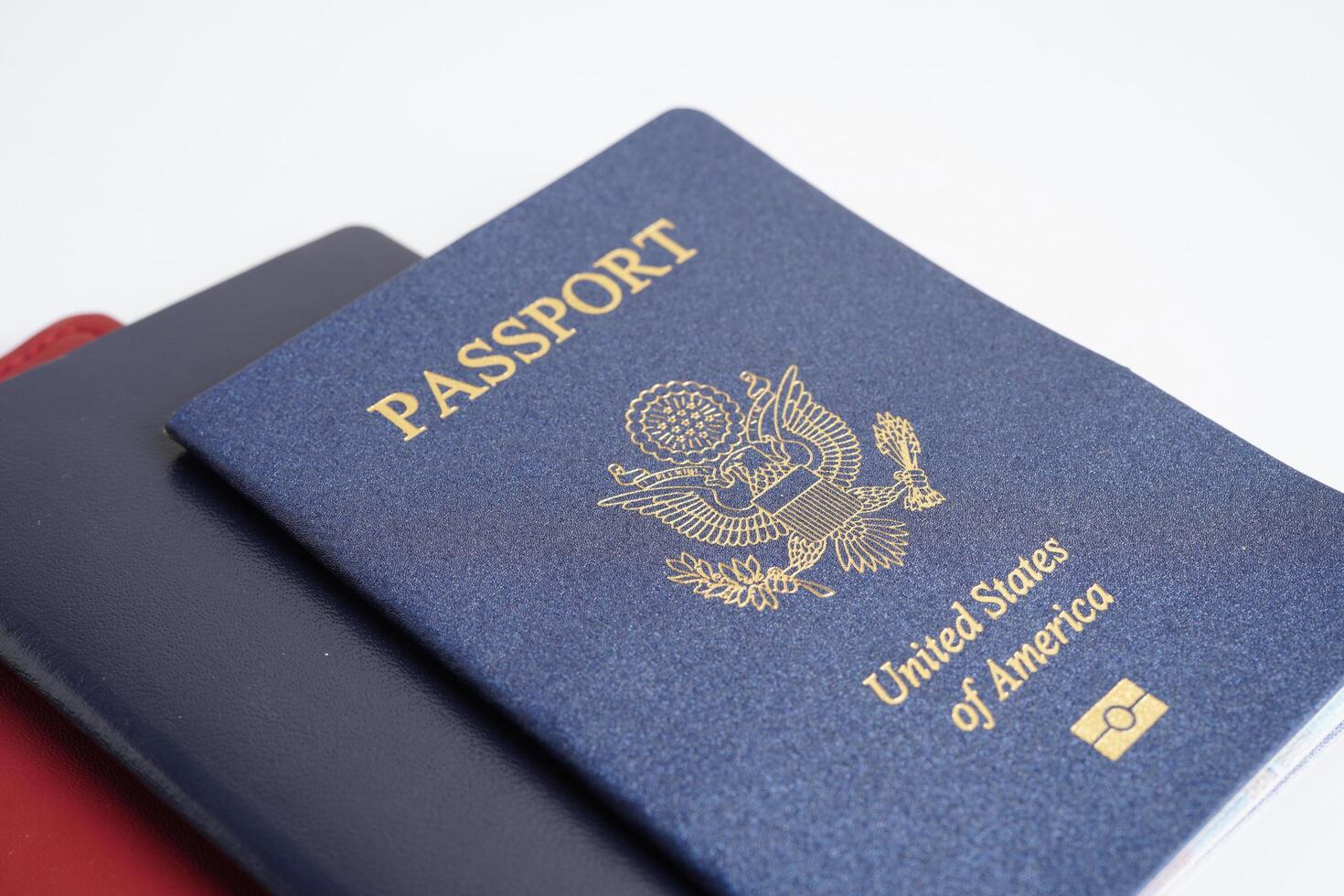 US passport isolated on white background, American citizen in United States of America. photo