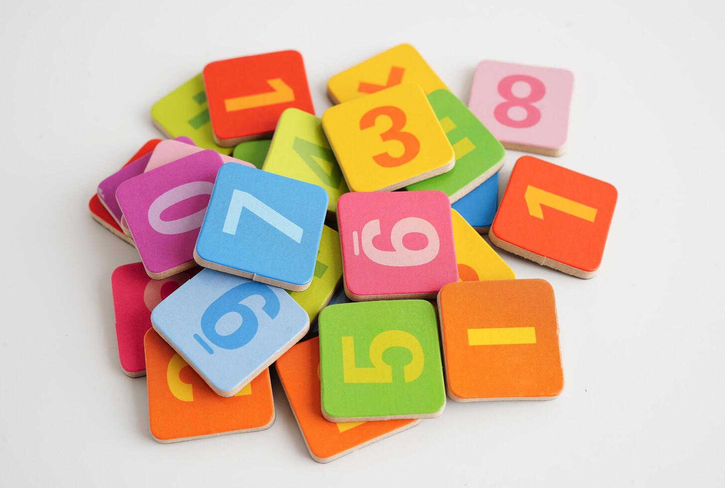 Number wood block cubes for learning Mathematic, education math concept. photo