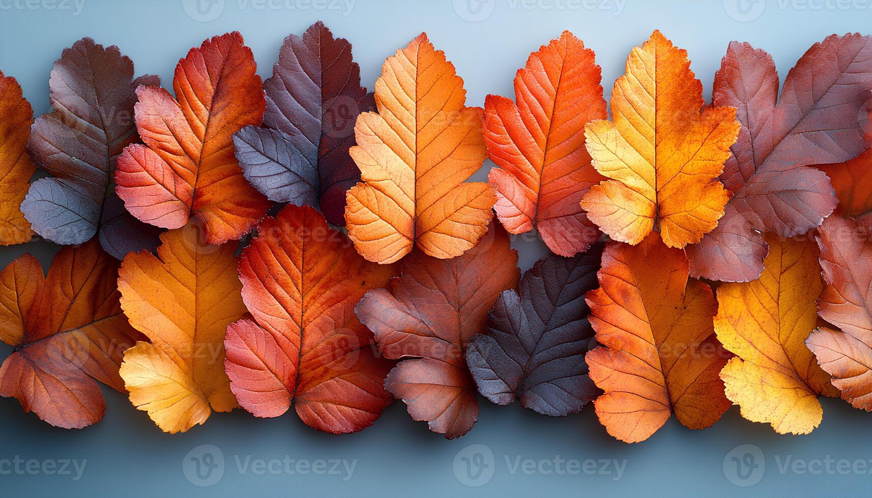 red, orange and yellow autumn leaves top view. Fall time dried up leaves to signify the changing of seasons and passage of time. Autumn fall background with colorful dried up leaves. maple leaf photo