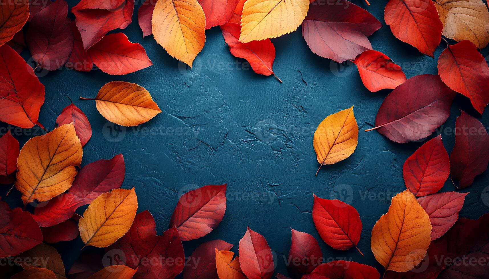 red, orange and yellow autumn leaves top view. Fall time dried up leaves to signify the changing of seasons and passage of time. Autumn fall background with colorful dried up leaves. maple leaf photo