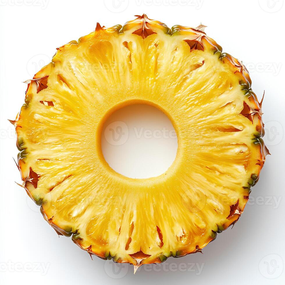 pineapple slice isolated on white background with shadow. slice of tropical pineapple fruit top view photo