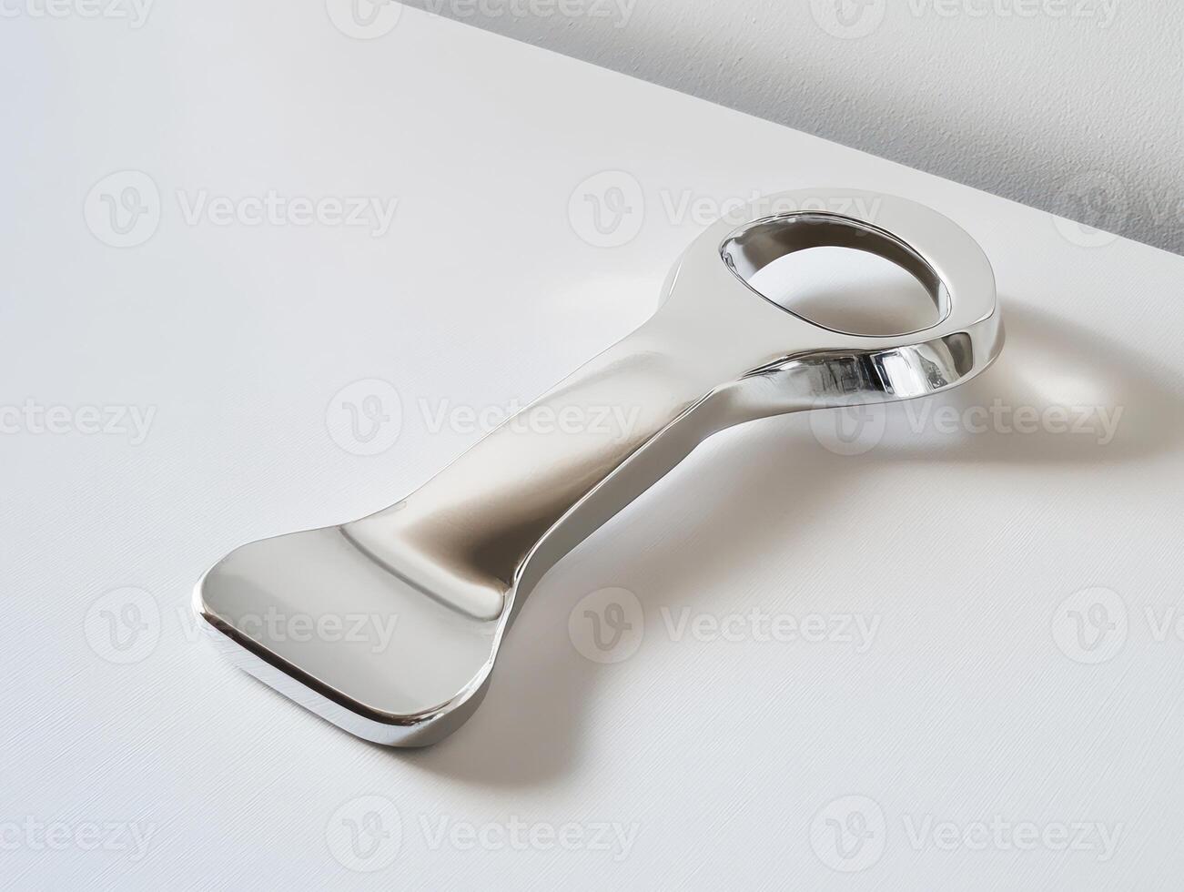 a silver metal object on a white surface photo