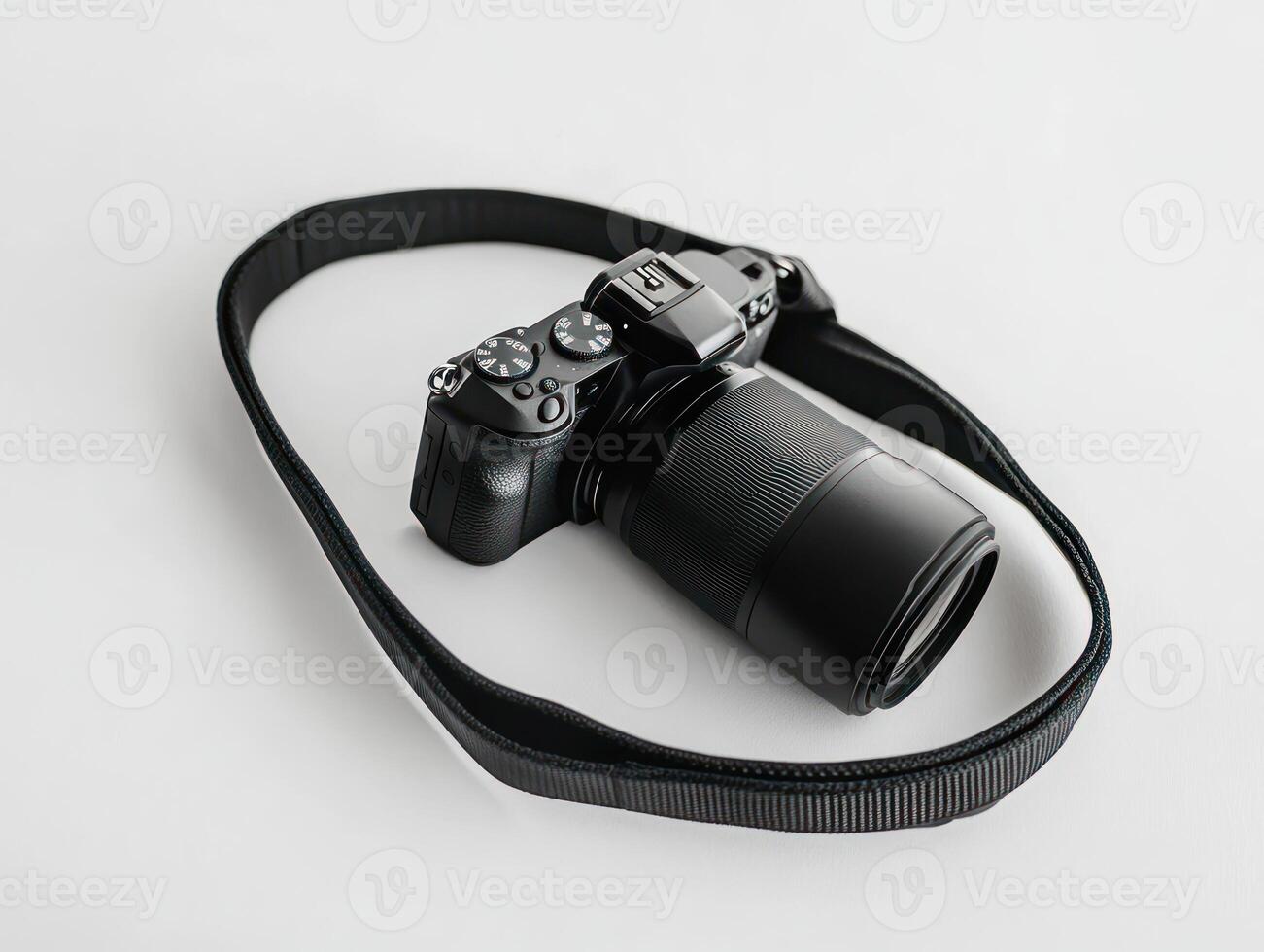 a camera strap with a black camera attached to it photo