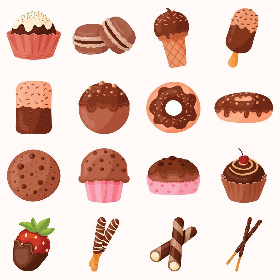 Chocolate Candy Set Chocolate Dessert and White Chocolate Sweets Pastry vector