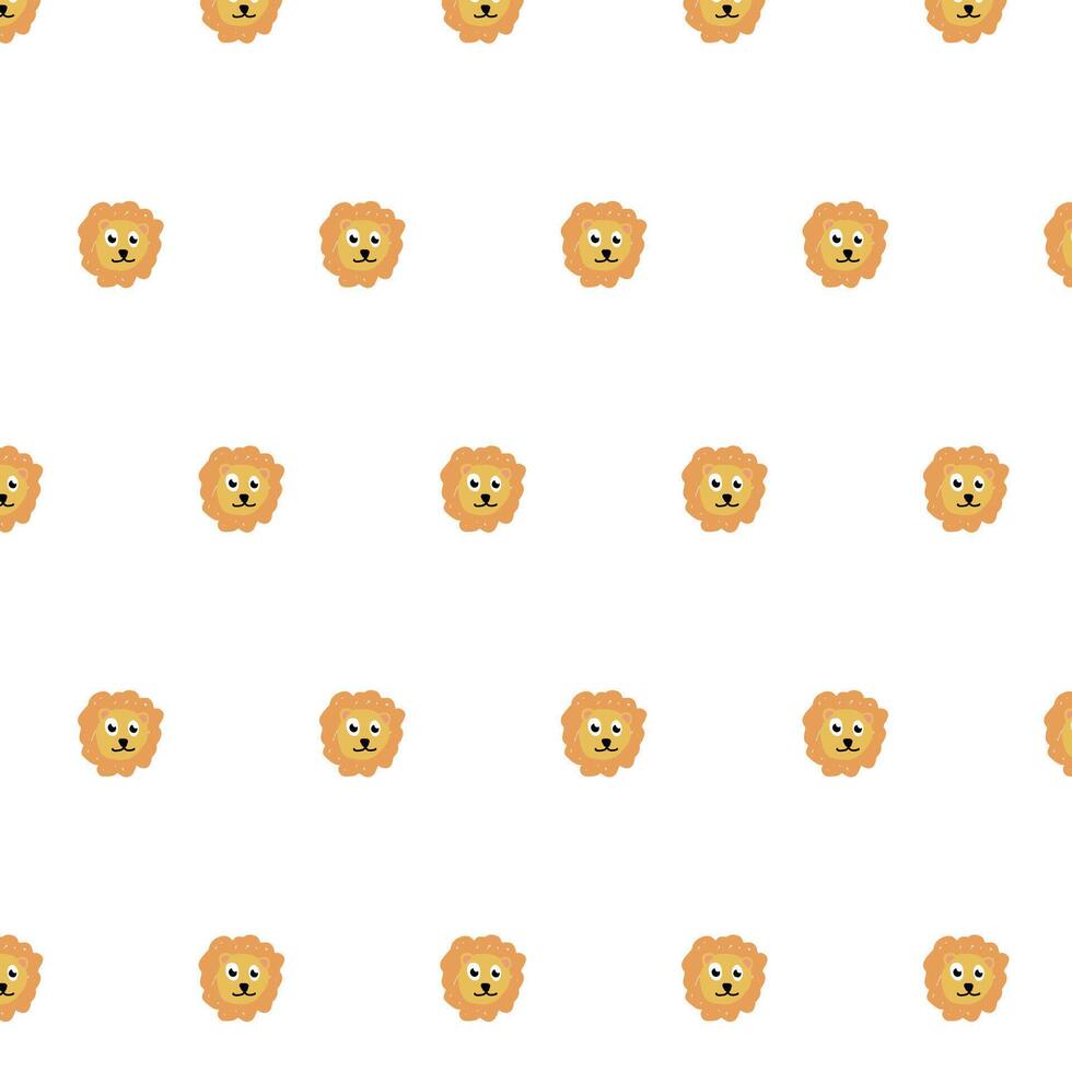 Illustration pattern featuring cute cartoon lion faces evenly distributed across a white background. Ideal for children's textiles, wallpapers, or playful design projects. vector