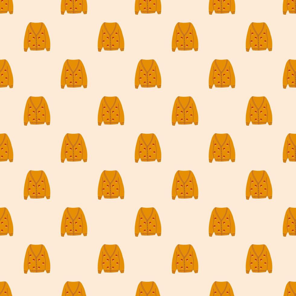 Autumn Fall Seamless Pattern Hand Drawn Knitted Sweater with Mushrooms Flat Cute Illustration for Seasonal Decoration vector