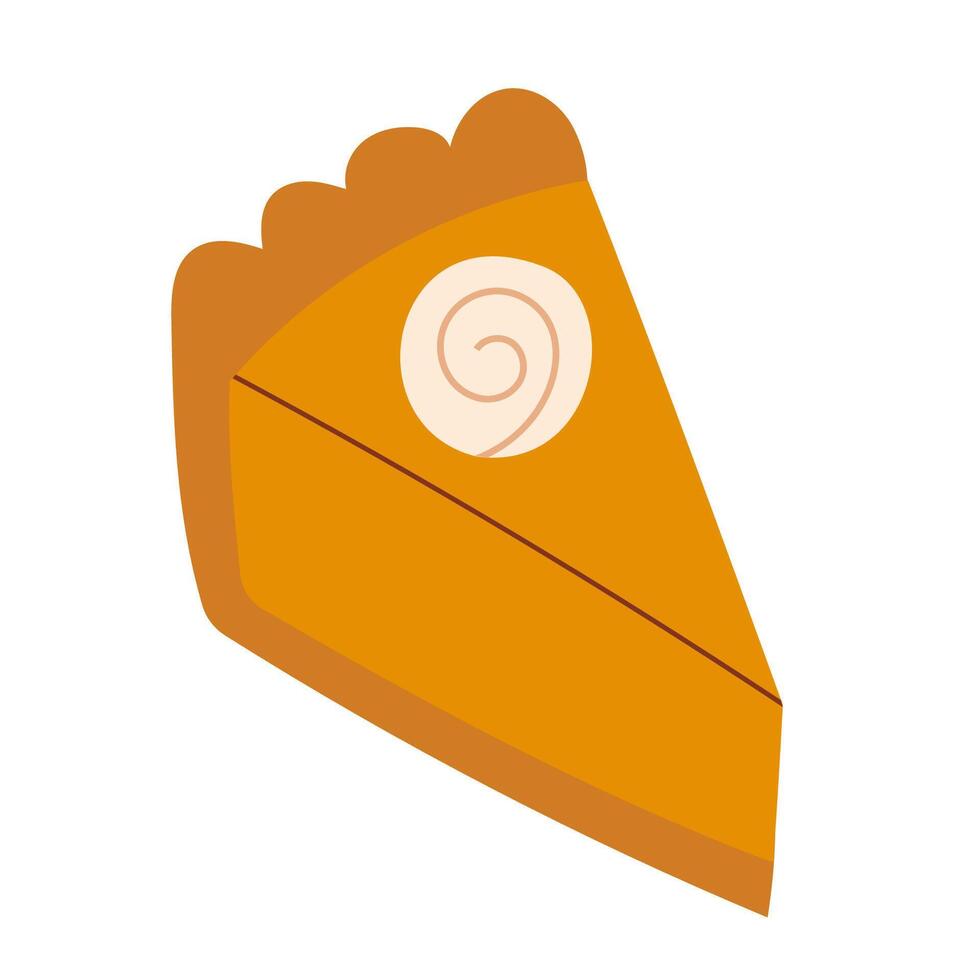 Autumn Pumpkin Pie Slice with Whipped Cream Fall Harvest Celebrations Thanksgiving Dessert Design. vector