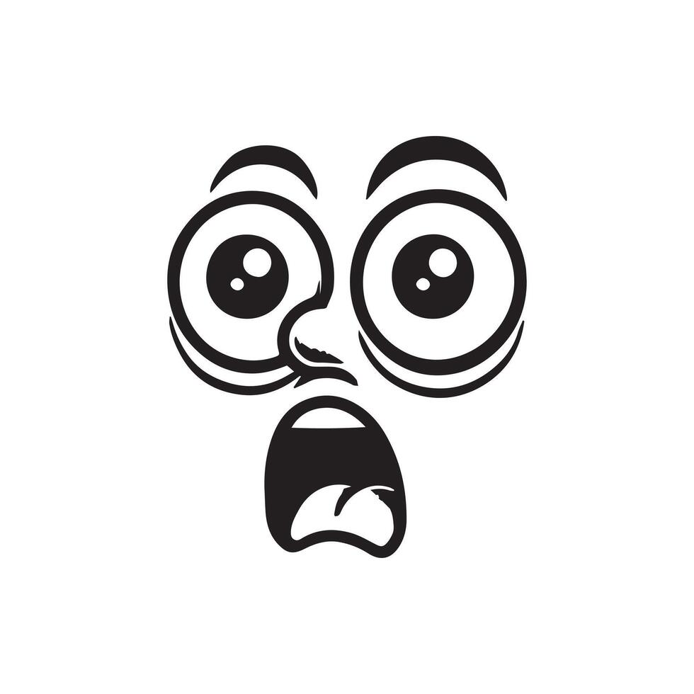 Retro Cartoon Face Clipart, Facial Expression Outline Design - Shocked Retro Cartoon Face illustration in black and white vector