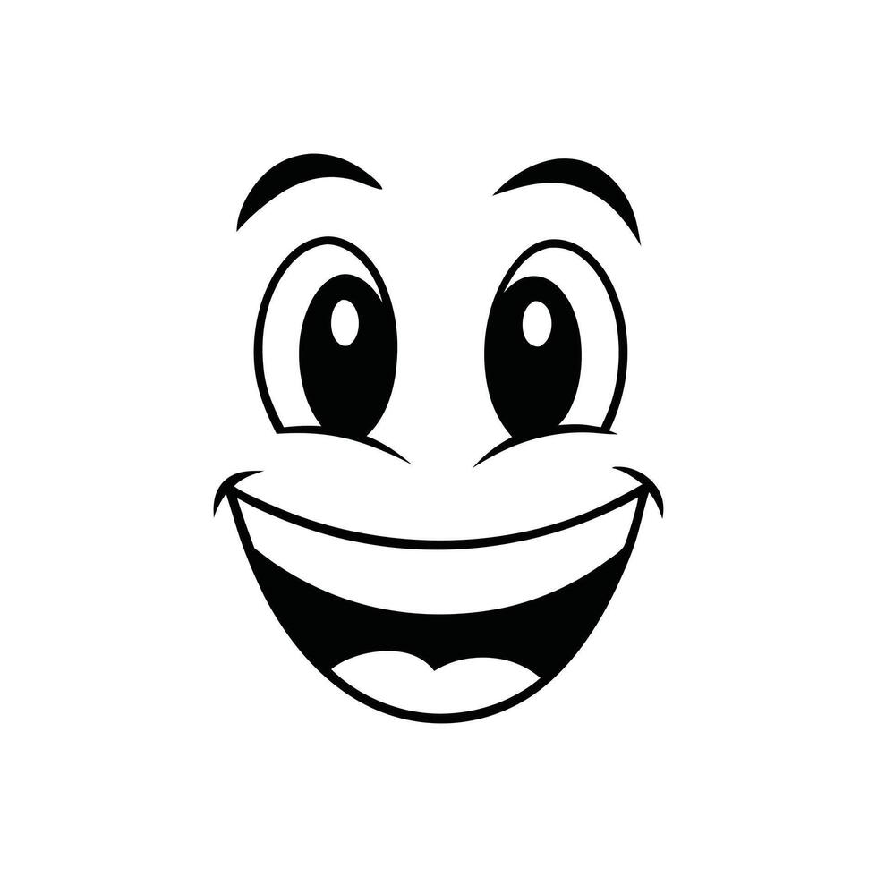 Retro Cartoon Face Clipart, Facial Expression Outline Design - happy face retro cartoon illustration in black and white vector