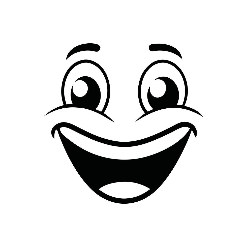 Retro Cartoon Face Clipart, Facial Expression Outline Design - Retro Cartoon Face illustration in black and white vector