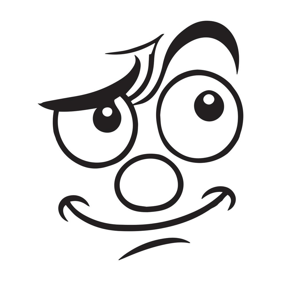 Retro Cartoon Face Clipart, Facial Expression Outline Design - Confused Quirk retro cartoon face illustration in black and white vector