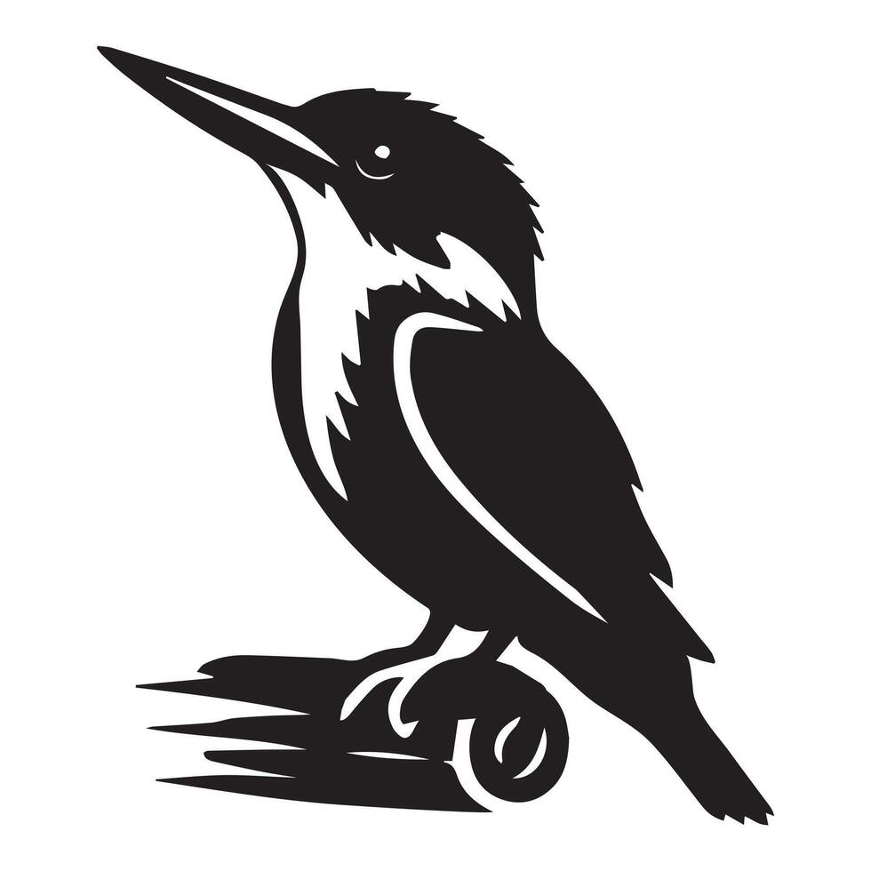 Eurasian Kingfisher silhouette - River Kingfisher Clipart - Common Kingfisher Looking up illustration in black and white vector
