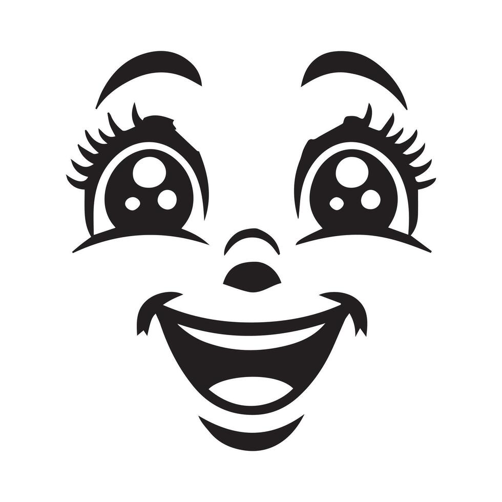 Retro Cartoon Face Clipart, Facial Expression Outline Design - Delighted retro cartoon face illustration in black and white vector