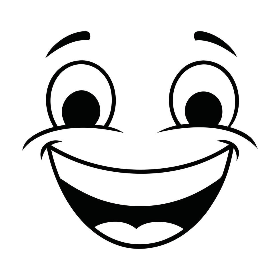 Retro Cartoon Face Clipart, Facial Expression Outline Design - Retro cartoon face illustration in black and white vector