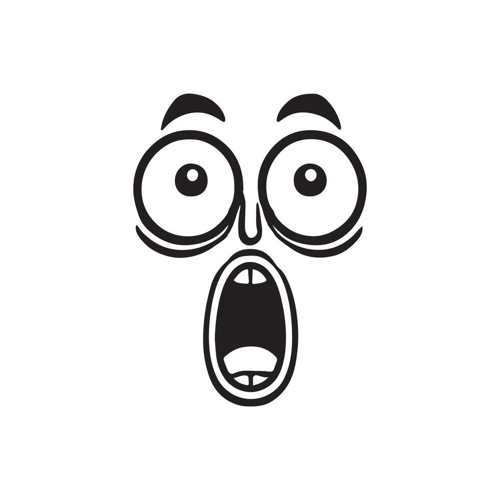 Retro Cartoon Face Clipart, Facial Expression Outline Design - Retro Cartoon Face Cartoonish Shock illustration in black and white vector
