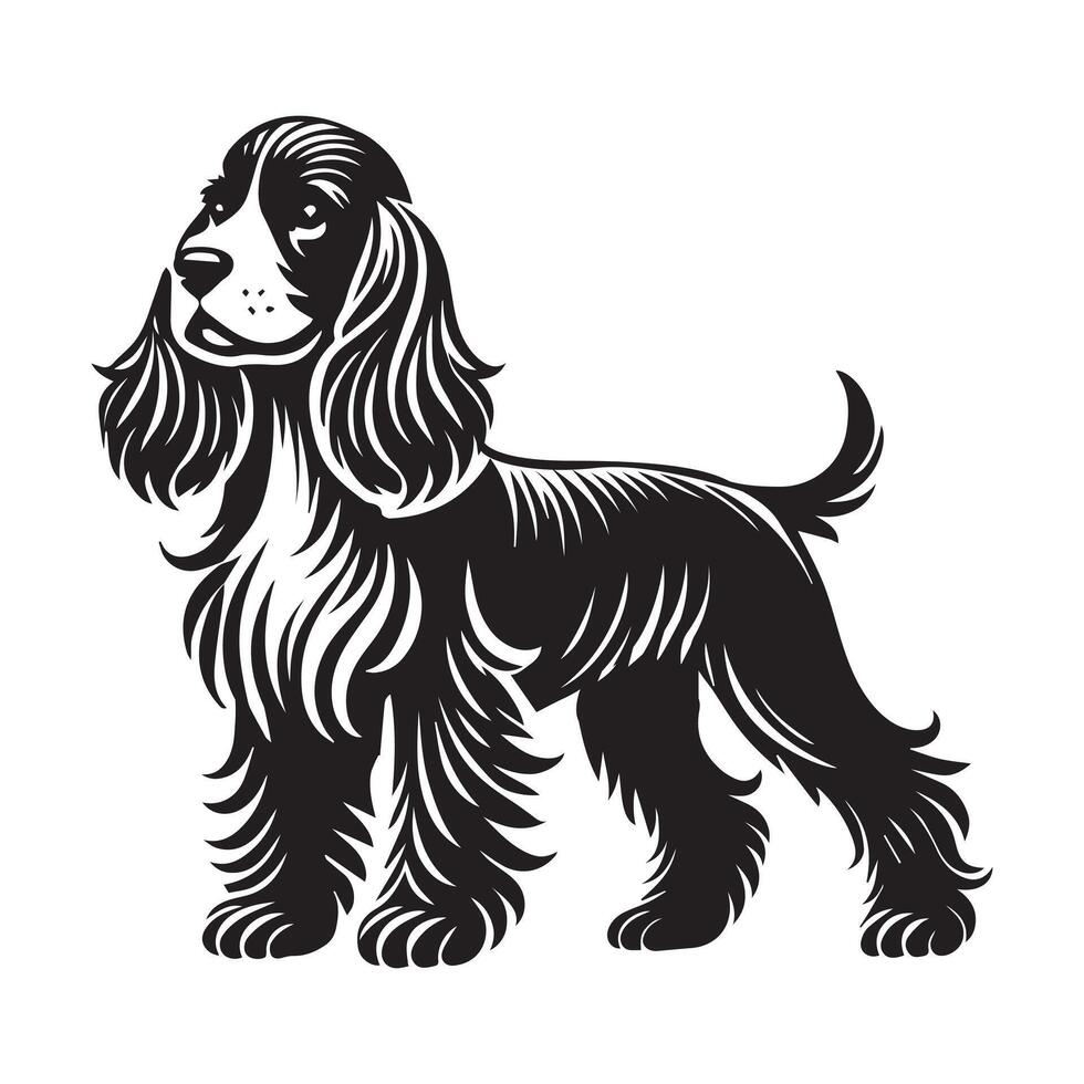 Cocker Spaniel Dog Standing silhouette - standing dog side view illustration in black and white vector