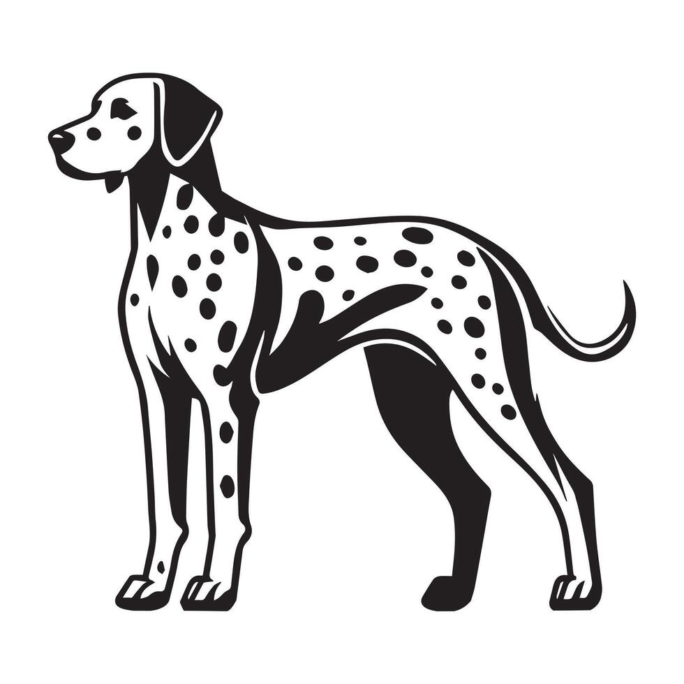 Dalmatian Dog Standing silhouette - standing dog side view illustration in black and white vector