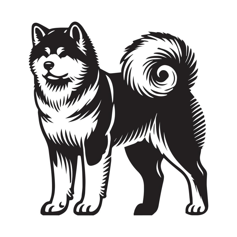 Akita Inu Dog Standing - standing dog side view illustration in black and white vector