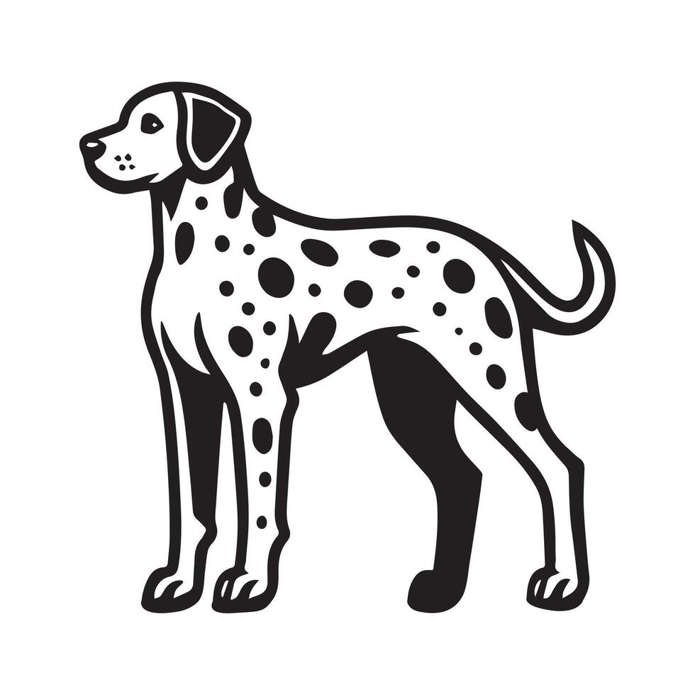 Dalmatian Dog Standing silhouette - standing dog side view illustration in black and white vector