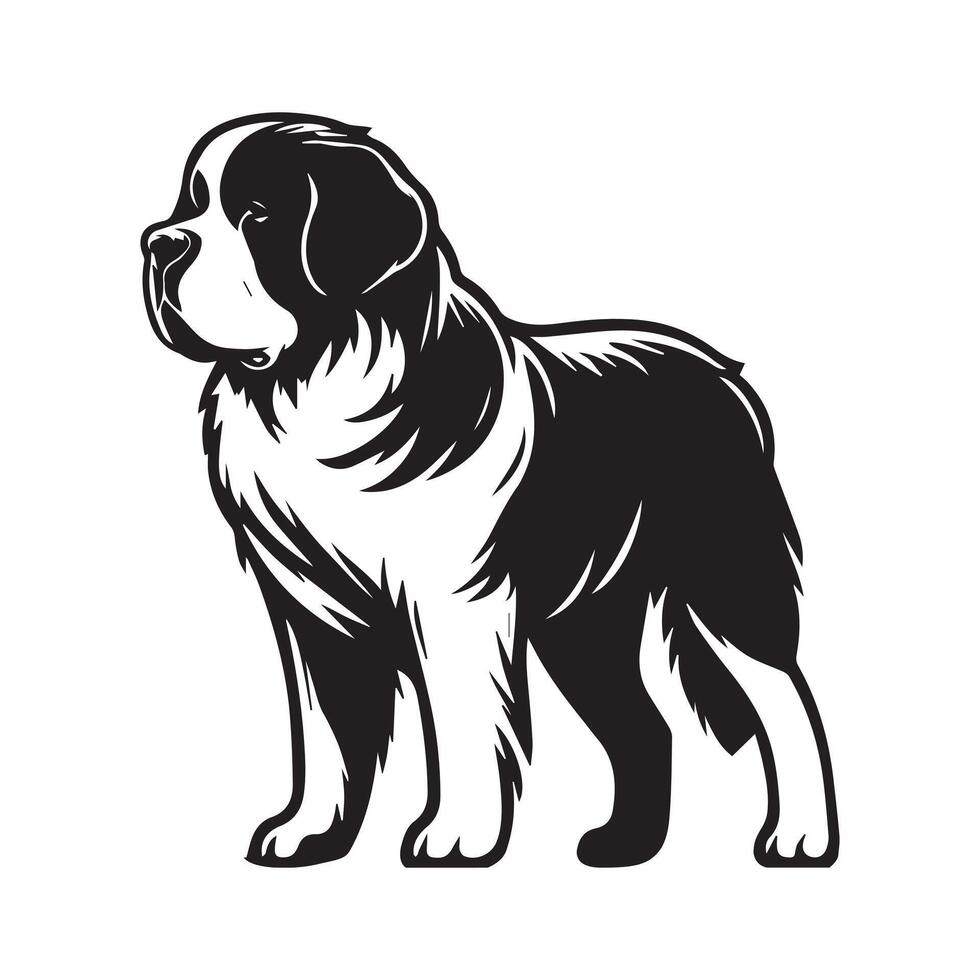 Saint Bernard Dog Standing silhouette - standing dog side view illustration in black and white vector