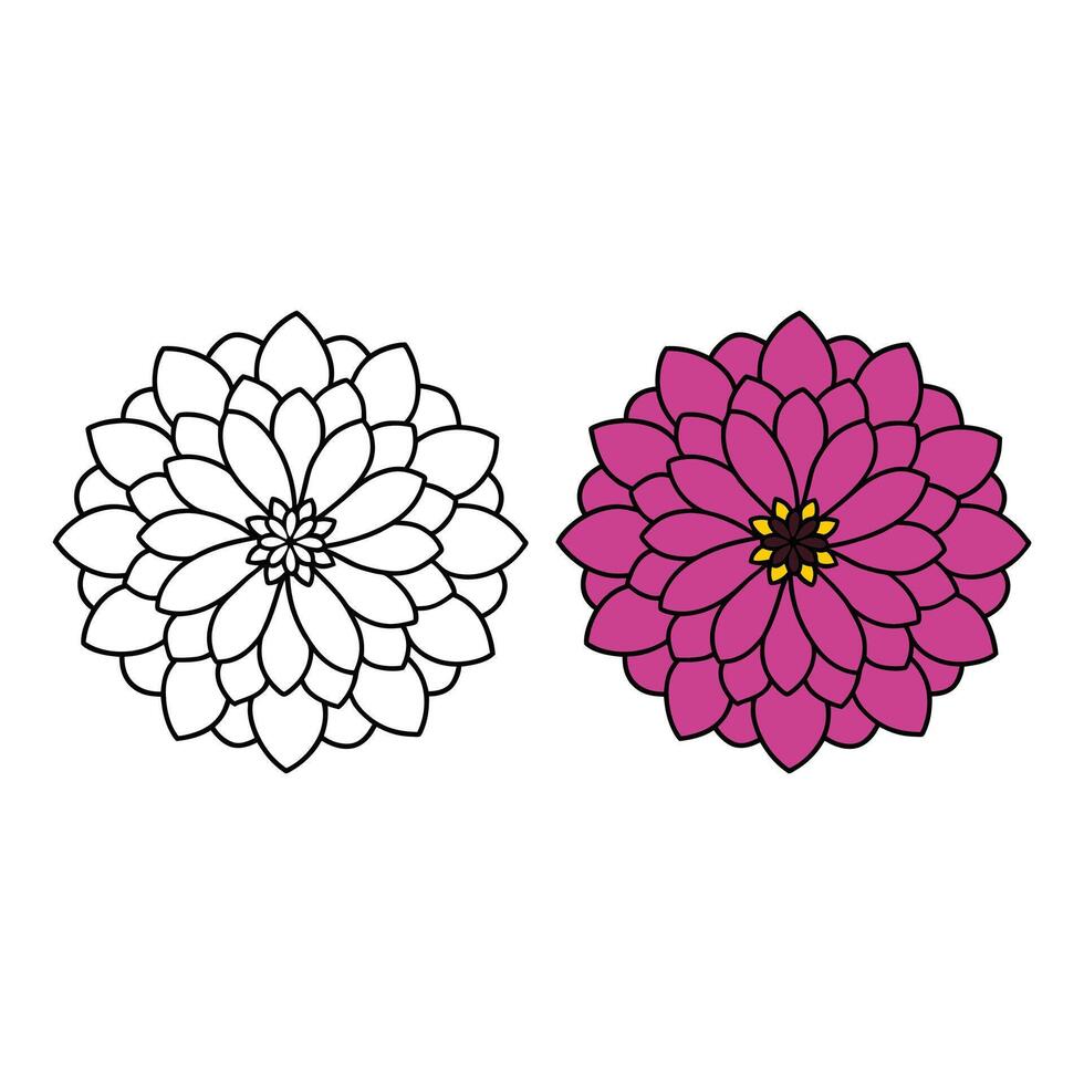 Flower Outline Design - Floral Clipart - Zinnia flower illustration in black and white vector