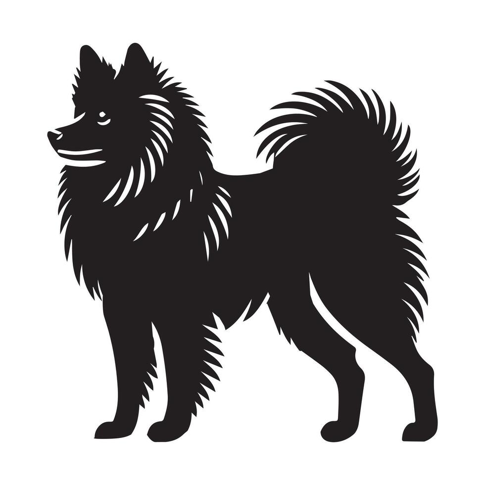 Schipperke Dog Standing silhouette - standing dog side view illustration in black and white vector