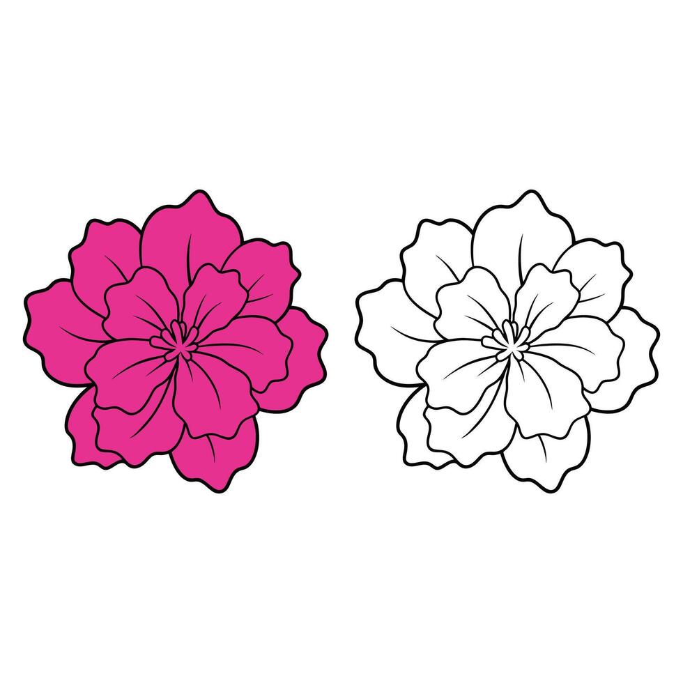 Flower Outline Design - Floral Clipart - Geranium flower illustration in black and white vector