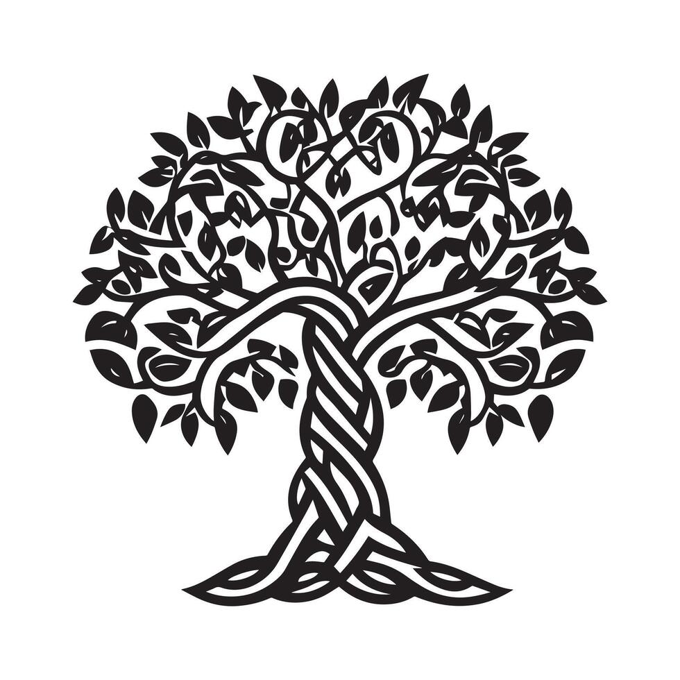 Celtic Tree of Life Clipart, Celtic Tree Silhouette - A Celtic Bramble of Duleek tree Illustration in black and white vector