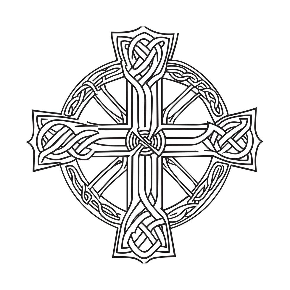 Celtic Tree of Life Clipart, Celtic Tree Silhouette - Celtic Cross Tree Illustration in black and white vector