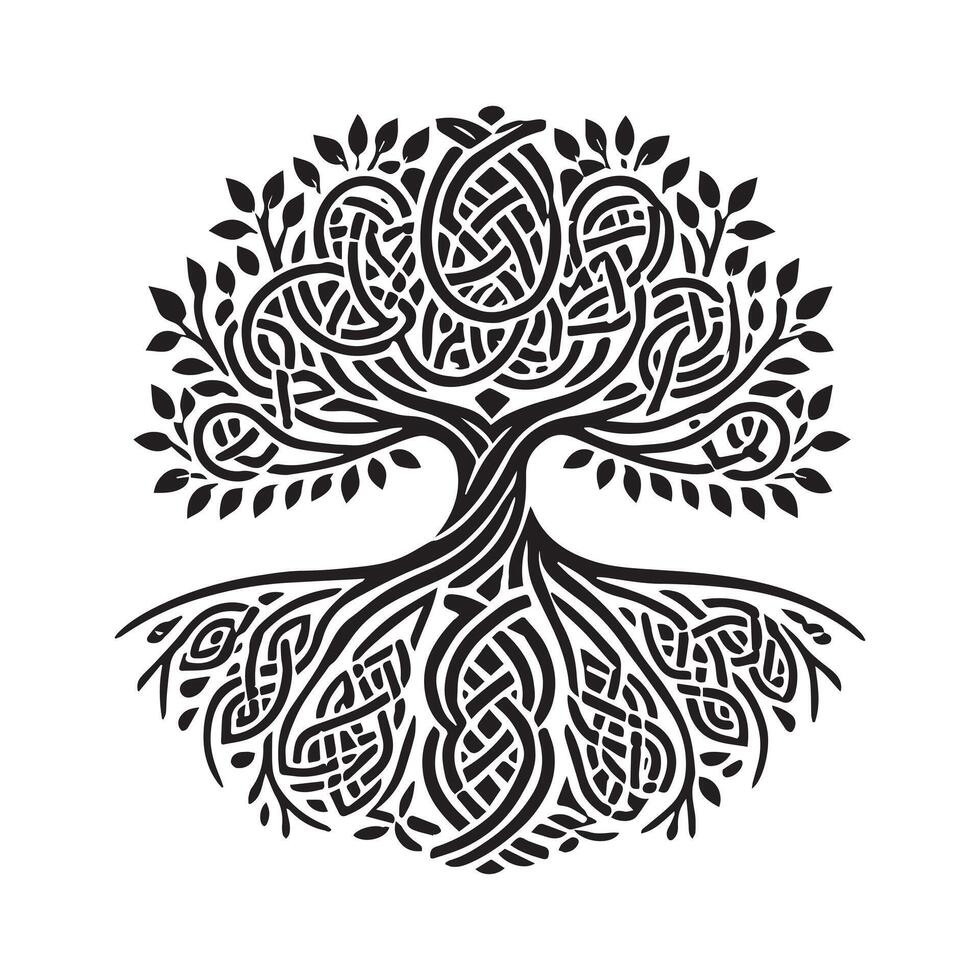 Celtic Tree of Life Clipart, Celtic Tree Silhouette - A Celtic Beech of Fodla Tree Illustration in black and white vector