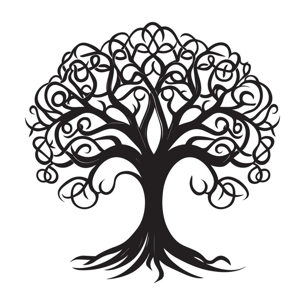 Celtic Tree of Life Clipart, Celtic Tree Silhouette - Celtic Ash of erin tree Illustration in black and white vector