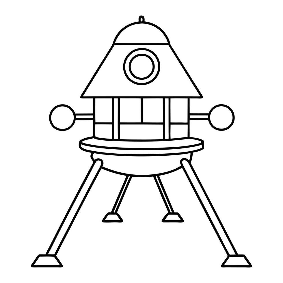 Outer Space Outline Design, Space Clipart - Lander Spacecraft Illustration in black and white vector