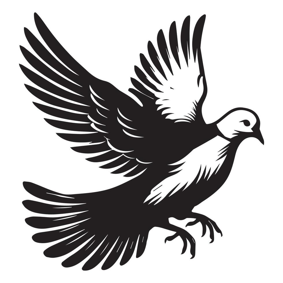Streptopelia Decaocto Clipart - Eurasian collared Dove Silhouette - Eurasian collared doves Flying Away Illustration in black and white vector