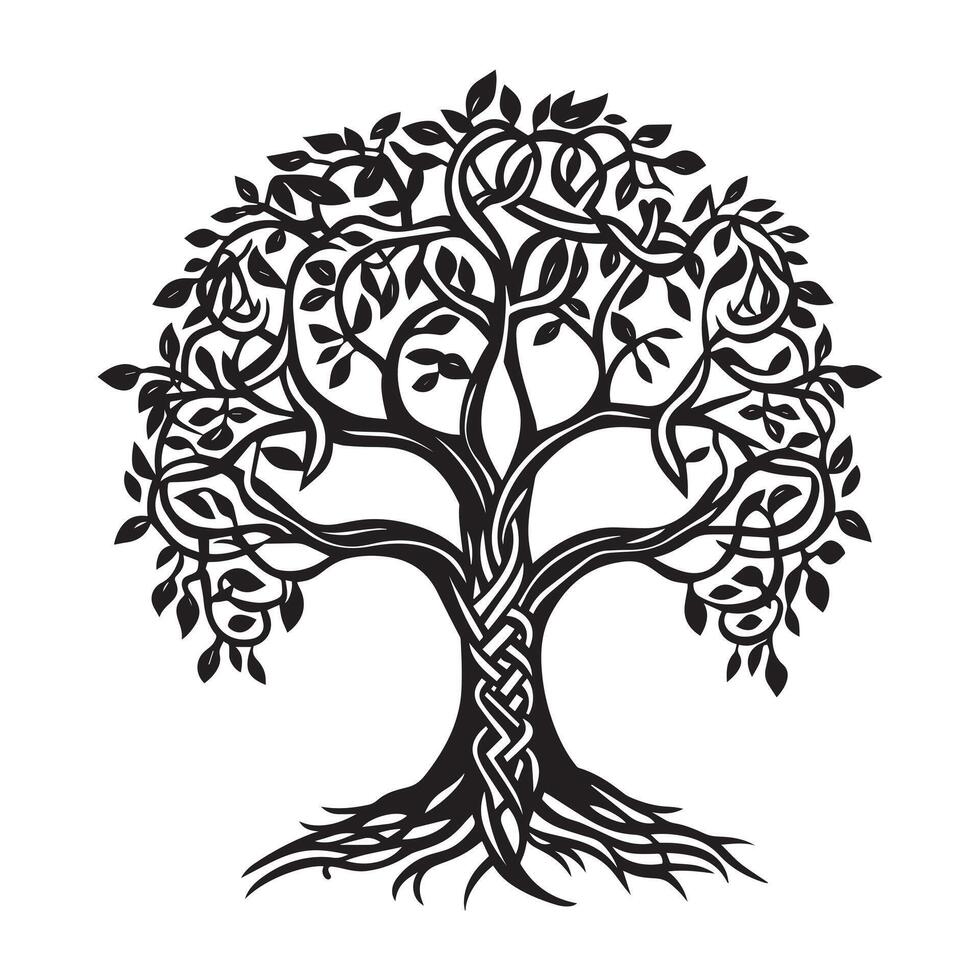 Celtic Tree of Life Clipart, Celtic Tree Silhouette - A Beech Celtic tree illustration in black and white vector
