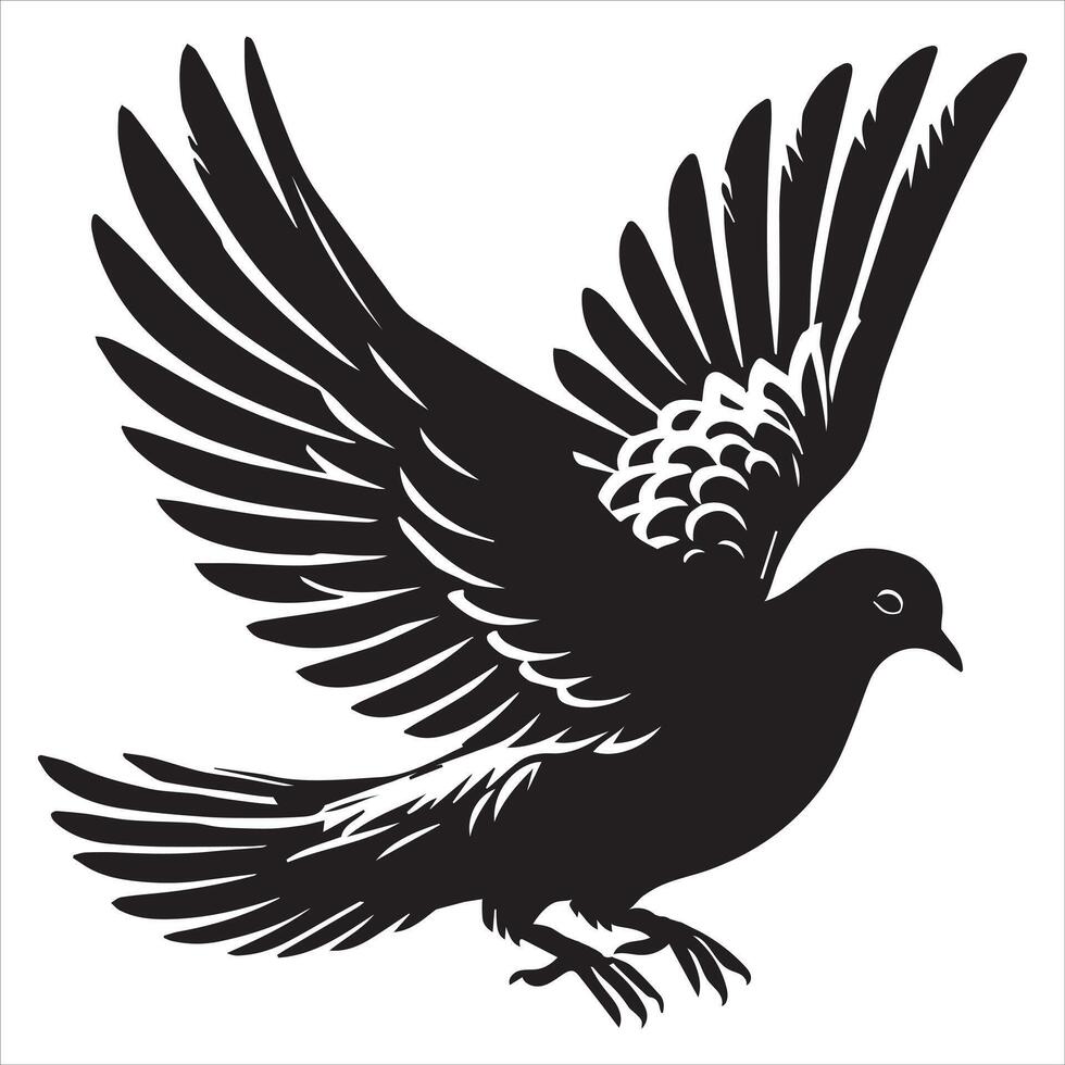 Mourning Dove Silhouette - Zenaida macroura Clipart - Mourning Dove taking off Illustration in black and white vector