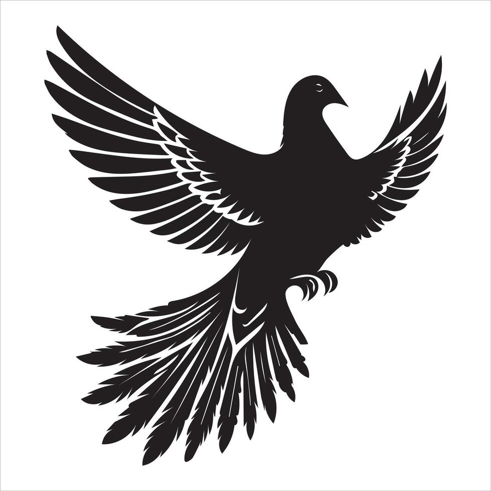 Mourning Dove Silhouette - Zenaida macroura Clipart - Mourning Dove perched tail feathers fanned out Illustration in black and white vector